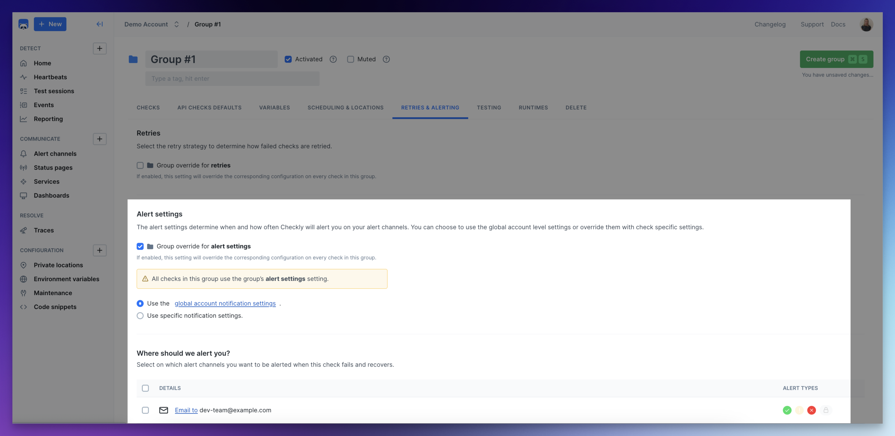 alert settings group / threshold alerting